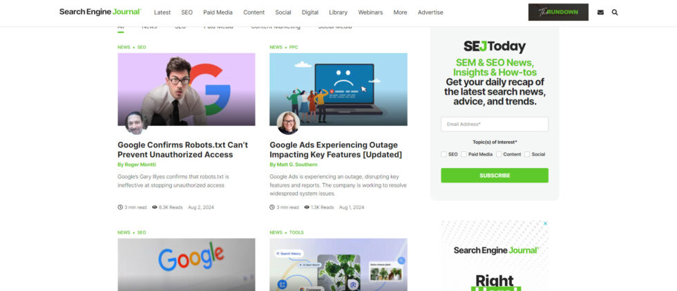 Search Engine Journal: Latest Seo, Ppc, And Digital Marketing News Search engine journal homepage featuring top stories on google robots. Txt and google ads outage