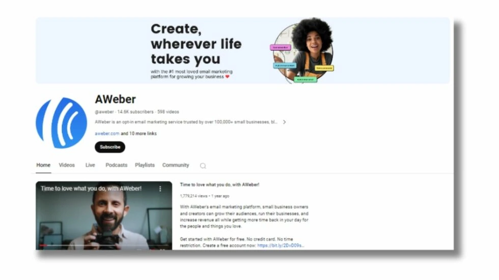 Aweber Youtube Channel Aweber youtube channel home page