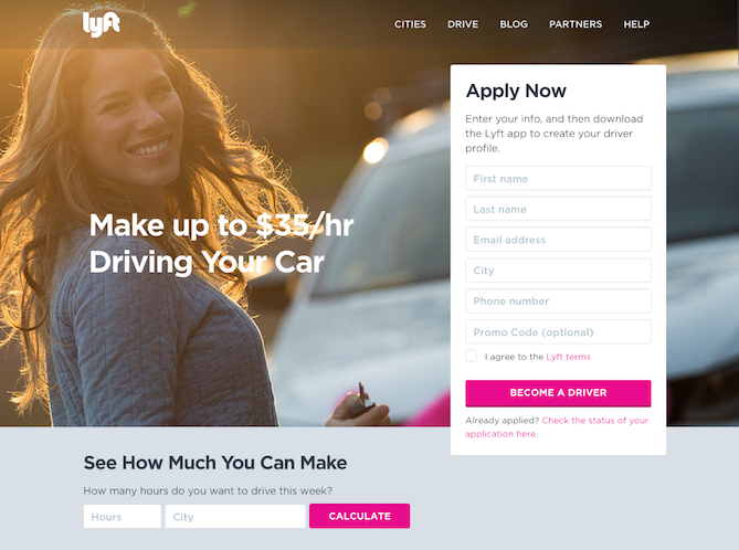 10 Creative Landing Page Designs And Ideas To Boost Marketing Success. Lyft landing page